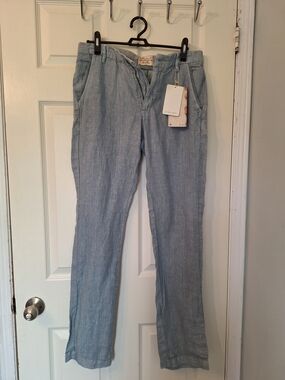 Zara Pale Blue Linen Straight Pants